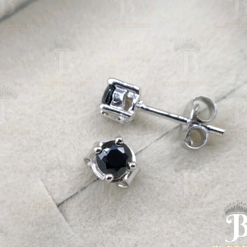 4MM Round Cut Simulated Black Diamond Solitaire Stud Earrings 925